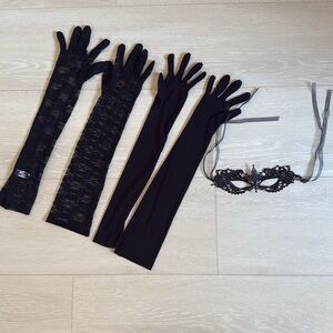 Black Lace Mask and Gloves Set